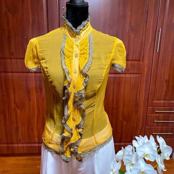 Metallic ruffled silk top - Picture 1 of 5